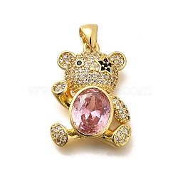 Rack Plating Brass Micro Pave Cubic Zirconia Pendants, Long-Lasting Plated, Lead Free & Cadmium Free, Bear Charms, Real 18K Gold Plated, 23.5x17.5x5.5mm, Hole: 5x3mm(KK-L226-006G-08)