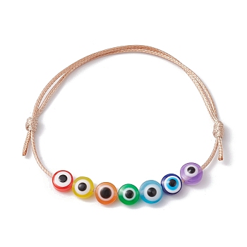 Resin Evil Eye Braided Bead Bracelet, Adjustable Bracelet, Colorful, Inner Diameter: 2-1/8~3-3/4 inch(5.4~9.5cm)