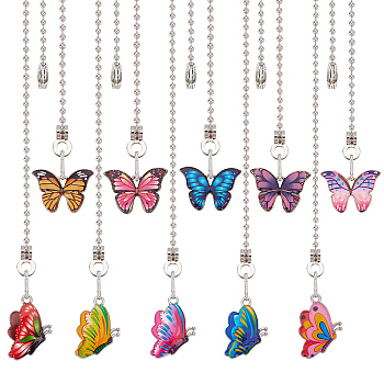 Alloy Enamel Printed Ceiling Fan Pull Chain Extenders, Butterfly Pendant Decoration, with Iron Ball Chains, Mixed Color, 338~350mm, 10 styles, 1pc/style, 10pcs/set