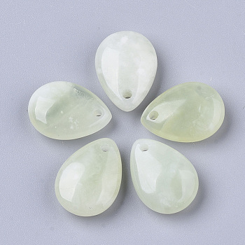 Natural New Jade Pendants, Teardrop, 18x13x6mm, Hole: 1.6mm