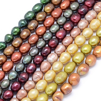 Dyed Natural Cultured Freshwater Pearl Beads Strands, Potato, Mixed Color, 10~13x8~10mm, Hole: 0.8mm, about 32~35pcs/strand, 15.7 inch(40cm)