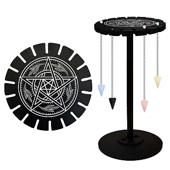 Wooden Wheel, Wooden Display Shelf, Black Holder Stand, Rustic Divination Pendulum Storage Rack, Witch Stuff, Star, Wheel: 120x8mm, 2pcs, Studdle: 288x12mm, 1pc