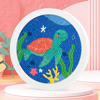 Tortoise Pattern DIY Diamond Painting Round Photo Frame Kit, Including Resin Rhinestones Bag, Diamond Sticky Pen, Tray Plate and Glue Clay, Colorful, 165x165mm
