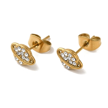 304 Stainless Steel Crystal Rhinestone Stud Earrings for Women, Golden, Planet, 6x8.5mm