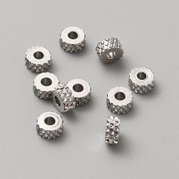 201 Stainless Steel Spacer Beads, Textured Flat Round, Stainless Steel Color, 4x2mm, Hole: 1.5mm