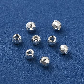 Brass Spacer Beads, Faceted, Barrel, 925 Sterling Silver Plated, 3x2.3mm, Hole: 1.2mm