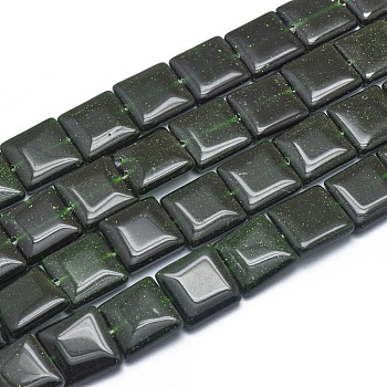 Synthetic Green Goldstone Beads Strands, Square, 14x14x4.5mm, Hole: 1mm, about 28pcs/strand, 15.3 inch(39cm)