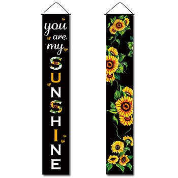 Hanging Polyester Sign for Home Office Front Door Porch Welcome Decorations, Rectangle with Word You Are My Sunshine, Sunflower Pattern, 180x30cm, 2pcs/set