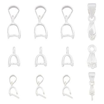 12Pcs 3 Styles 925 Sterling Silver Pendant Bails, Ice Pick Pinch Bails, Silver, 1~3.5x3~4mm Inner Diameter, 7~10x4~5.5x2~3mm, hole: 3~3.5x4~5mm and 1~1.5mm, Pin: 0.6~0.8mm, 4Pcs/style