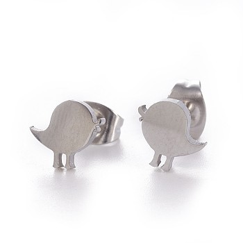 304 Stainless Steel Stud Earrings, Hypoallergenic Earrings, with Ear Nuts/Earring Back, Chick, Stainless Steel Color, 7x8mm, Pin: 0.8mm, 12pairs/card