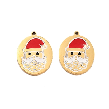 Ion Plating(IP) 304 Stainless Steel Pendants, Christmas Theme Enamel Charms, Golden, Santa Claus, 16.5x12.5x1.5mm, Hole: 1mm