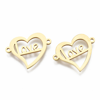 201 Stainless Steel Links Connectors, Laser Cut, for Valentine's Day, Heart with Word Love, Golden, 16.5x21.5x1mm, Hole: 1.2mm