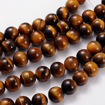 Gemstone Beads Strands, Round, Tiger Eye, about 12mm in diameter, hole: 1mm, 33pcs/strand, 15.5 inch