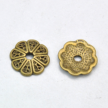 Tibetan Style Alloy Bead Caps, Cadmium Free & Nickel Free & Lead Free, Antique Bronze, 13x2.5mm, Hole: 2.5mm