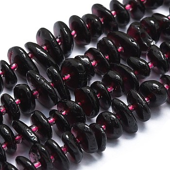 Natural Red Garnet Beads Strands, with Seed Beads, Flat, 8~12x7~10x2~3mm, Hole: 1mm, about 85pcs/strand, 15.55''(39.5cm)