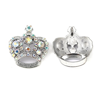 Rhinestone Pendants, Cadmium Free & Lead Free, with Alloy Findings, Crown, Platinum, White, 31x29x10mm, Hole: 3mm