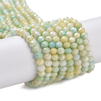Faceted Electroplated Glass Beads Strands, AB Color Plated, Rondelle, Pale Goldenrod, 4x3mm, Hole: 0.9mm, about 112pcs/strand, 16.14''(41cm)