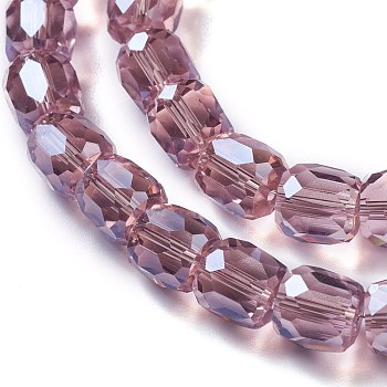 Electroplate Glass Beads, Pearl Luster Plated, Faceted Barrel, Old Rose, 10x10mm, Hole: 1mm