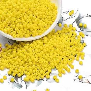 8/0 Opaque Colours Round Glass Seed Beads, Yellow, 3mm, Hole:1mm, about 1101pcs/50g