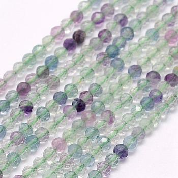 Natural Fluorite Beads Strands, Faceted, Round, 3mm, Hole: 0.5mm, about 132pcs/strand, 15.5 inch(39.5cm)