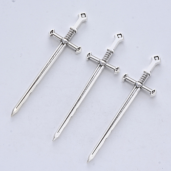 Tibetan Style Alloy Cabochons, Long Swords, Cadmium Free & Lead Free, for Crafting, Jewelry Making, Antique Silver, 80x23x5mm, about 91pcs/500g