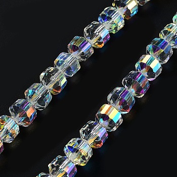 Electroplate Rondelle Glass Beads Strands, AB Color Plated, Faceted, Clear AB, 7.5x7mm, Hole: 1.4mm, about 70pcs/strand, 19.69''(50cm)