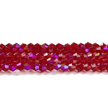 Transparent Electroplate Glass Beads Strands, AB Color Plated, Faceted, Bicone, Dark Red, 3.5~3.8mm, about 113~115pcs/strand, 36~36.5cm