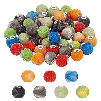 Resin Beads, with Silver Plasted Alloy Cores, Round, Mixed Color, 16x15mm, Hole: 3mm, 7 Colors, 8pcs/color, 56pcs/box