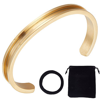 1PC 304 Stainless Steel Grooved Bangles, Cuff Bangle, for Gemstone, Leather Inlay Bangle Making, Golden, Inner Diameter: 2-3/8 inch(6.1cm), 7.5mm