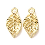 Alloy Pendants, Leaf Charms, Rack Plating, Long-Lasting Plated, Cadmium Free & Lead Free, Golden, 18x9x2mm, Hole: 1.6mm(AL-CBAB7DD-02G)