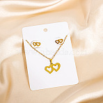 304 Stainless Steel Pendant Necklaces & Stud Earrings Sets, Golden, Heart, 460~500mm(WG82A44-14)