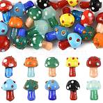 24Pcs 10 Colors Handmade Lampwork Beads Strands, Mushroom, Mixed Color, 15~16.5x11.5~13mm, Hole: 2mm(LAMP-FS0001-71)