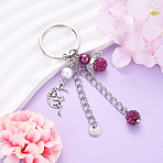 Glass Pearl & Alloy Keychian, with Iron Findings, Angel, Purple, 100mm(KEYC-YW00155-06)