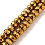 Electroplate Non-magnetic Synthetic Hematite Beads Strands, Faceted, Rondelle, Grade A, Golden Plated, 8x4mm, Hole: 1.2mm, about 83pcs/strand, 16 inch(G-J160-E-02)