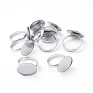 Adjustable 304 Stainless Steel Finger Rings Components, Pad Ring Base Findings, Oval, Stainless Steel Color, Tray: 18x13mm, Size 7, 17mm(STAS-E459-79P)