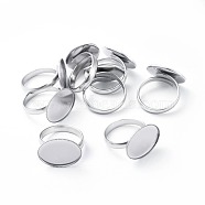 Non-Tarnish Adjustable 304 Stainless Steel Finger Rings Components, Pad Ring Base Findings, Oval, Stainless Steel Color, Tray: 18x13mm, Size 7, 17mm(STAS-E459-79P)