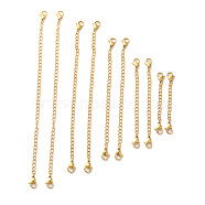 10Pcs 5 Size Ion Plating(IP) 304 Stainless Steel Chain Extender, End Chains with Lobster Claw Clasp, Real 18K Gold Plated, 55~152mm, 2Pcs/size(STAS-E192-03G)