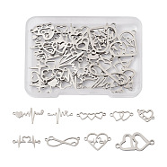 36Pcs 9 Styles 201 Stainless Steel Connector Charms, Mixed Heart Shapes, Stainless Steel Color, 7.5~19x9.5~28.5x1mm, Hole: 1.2~1.4mm, 4pcs/style(STAS-PJ0001-32)