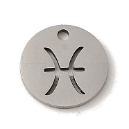 201 Stainless Steel Charms, Laser Cut, Flat Round with Constellation Charm, Pisces, 12x1mm, Hole: 1.5mm(STAS-E217-10P-06)