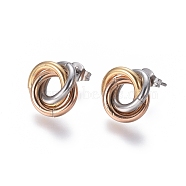 304 Stainless Steel Stud Earrings, Hypoallergenic Earrings, Interlocking Rings, with Ear Nuts, Multi-color, 13mm, Pin: 0.8mm, 6pairs/card(EJEW-L241-02C)