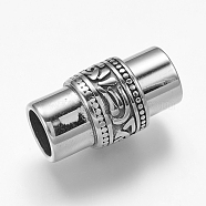 304 Stainless Steel Magnetic Clasps with Glue-in Ends, Column, Antique Silver, 25x14mm, Hole: 8.5mm(X-STAS-K122-15)
