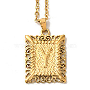 201 Stainless Steel Cable Chain Rectangle with Letter Pendant Necklaces, Golden, Letter Y, 19.96 inch(50.7cm)(NJEW-M070-01G-Y)