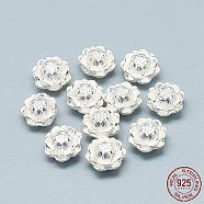 925 Sterling Silver Beads, with 925 Stamp, Lotus, Silver, 10x7mm, Hole: 1.2mm(STER-T002-16S)