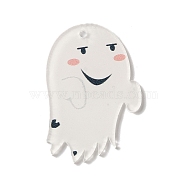 Halloween Printing Acrylic Pendants, Ghost Charms, White, 41x29x2mm, Hole: 1.8mm(FIND-K017-05A)