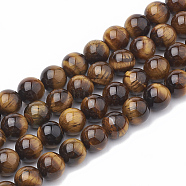 Natural Tiger Eye Beads Strands, Grade AB+, Round, 13~14mm, Hole: 1mm, about 28pcs/strand, 15.7 inch(G-S333-14mm-001)