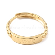 304 Stainless Steel Rectangle with Word Love Adjustable Rings for Valentine's Day, Real 14K Gold Plated, Inner Diameter: 17mm(RJEW-D002-39G)