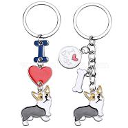 WEWAYSMILE 2 pcs Dog Keychain Car Keychain Pet Pendant Key-Ring Lovely Dog Key-ring Portable Metal Keychain Gift for Pet Lover Birthday Puppy Theme Party Supplies (Brownish Corgi), Platinum, 9.65x2.4cm(JX792A)