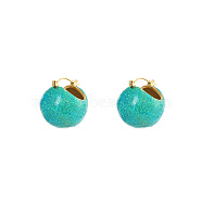 304 Stainless Steel Round Ball Hoop Earrings, with Resin, Turquoise, 21.5x20mm(RG8509-3)