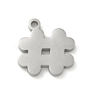 304 Stainless Steel Pendants, Symbol Charm, #, 11x11x1.5mm, Hole: 1.2mm(STAS-M069-02E-P)