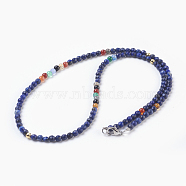 Natural Lapis Lazuli and Agate Beaded Necklaces, with 304 Stainless Steel Lobster Claw Clasps, Chakra, Stainless Steel Color & Golden, 17.71 inch(45cm)(NJEW-JN02241)